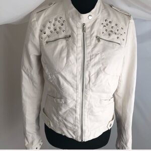 Bernardo Collection ivory vegan leather moto jacket